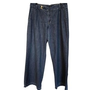 Nine West High Rise Wide Leg Jeans Size 14/31 Dark Wash Stretch Denim
